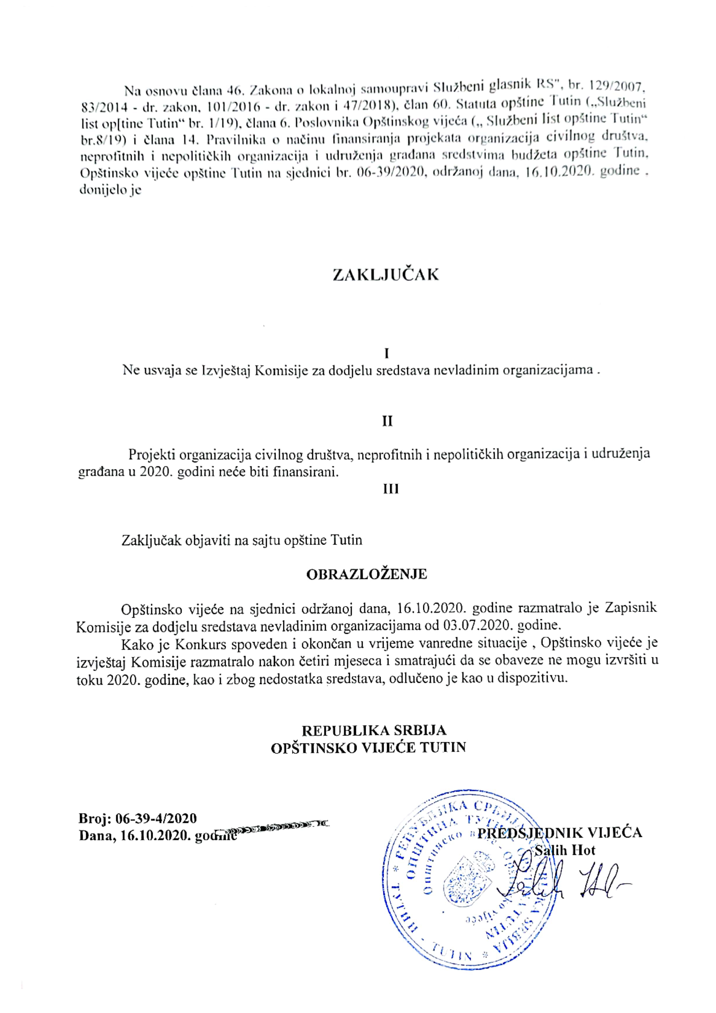 Zaključak NVO