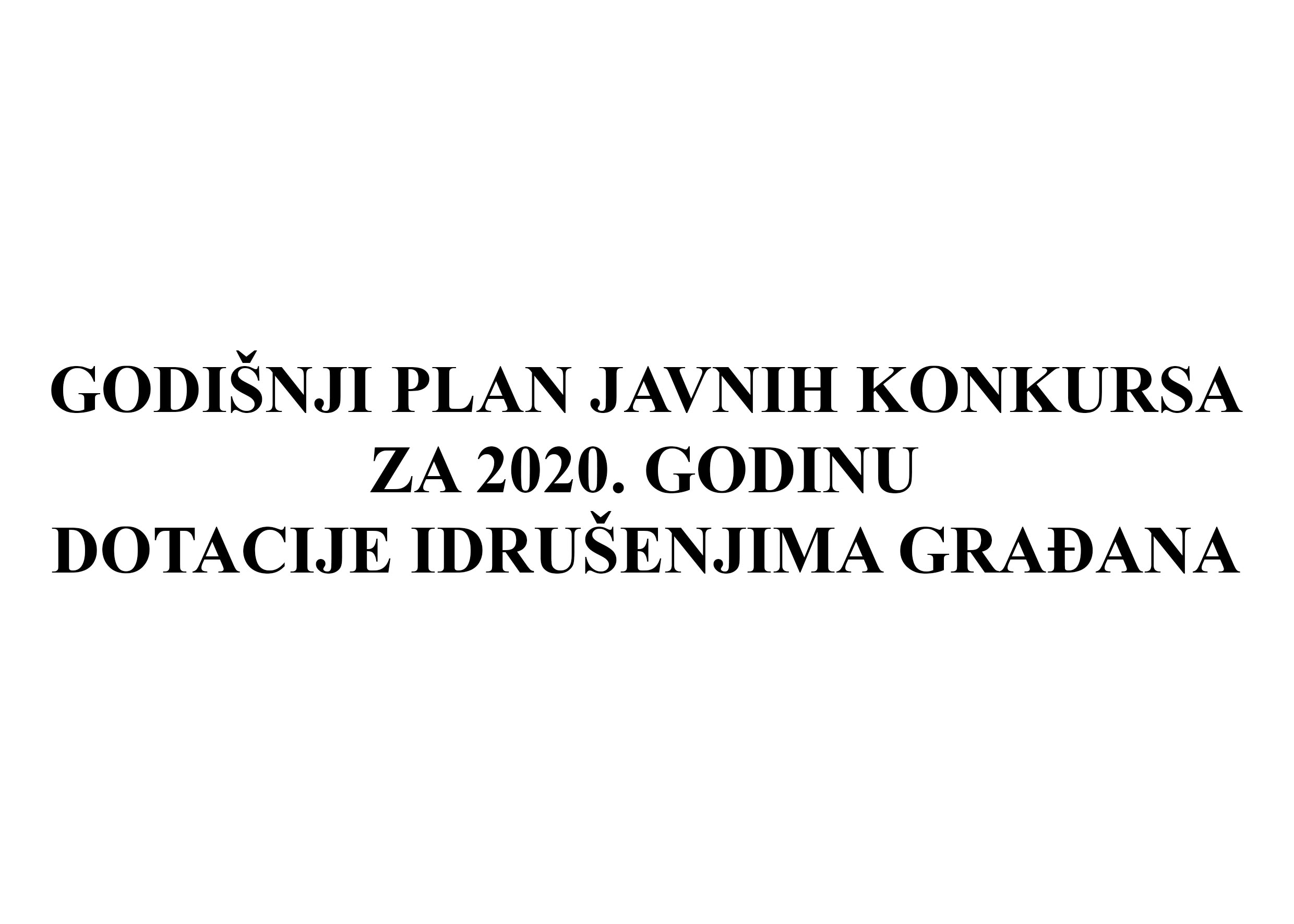 Godisnji plan javnih konkursa za 2020. godinu-dotacije udruzenjima gradjana